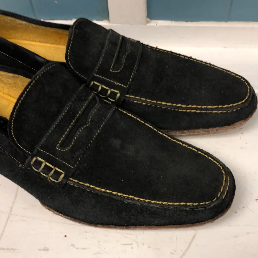 Donald J. Pliner NAWA Mens charcoal/yellow Suede Leather Loafers Size‎ 9